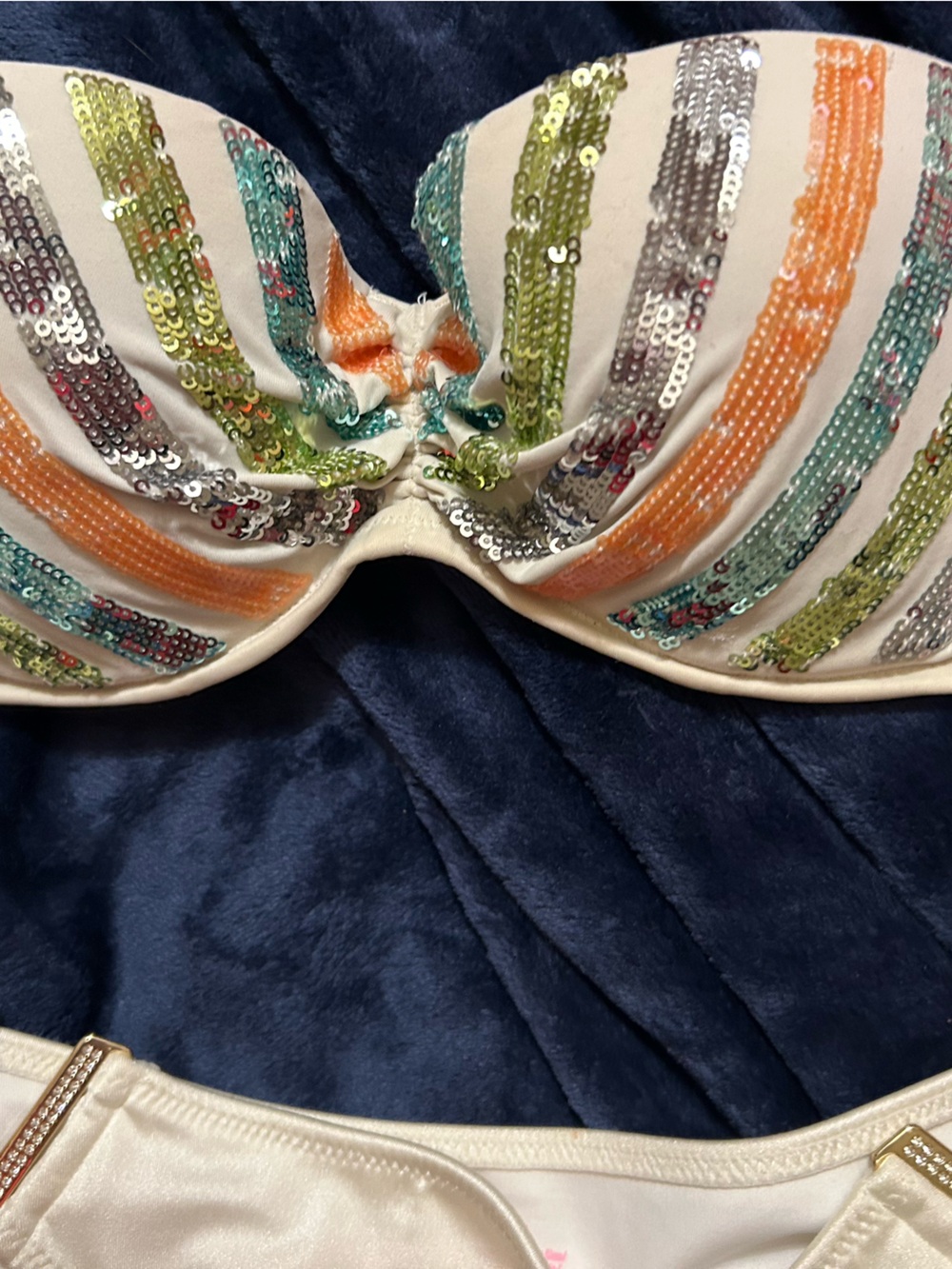 Victoria's Secret Cream Sequin-Striped Bikini Set - Picture 3 of 6